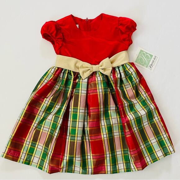 Bonnie JeanVelvet Christmas Dress Gold Short Sleeve NWT 5